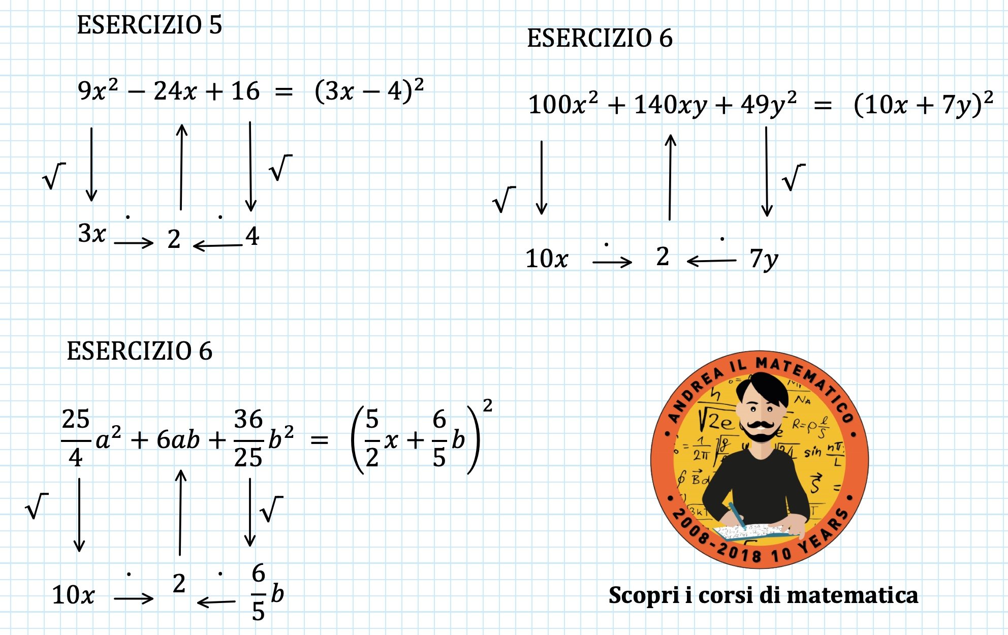 Quadrato di binomio - scomposizione - Andrea il Matematico