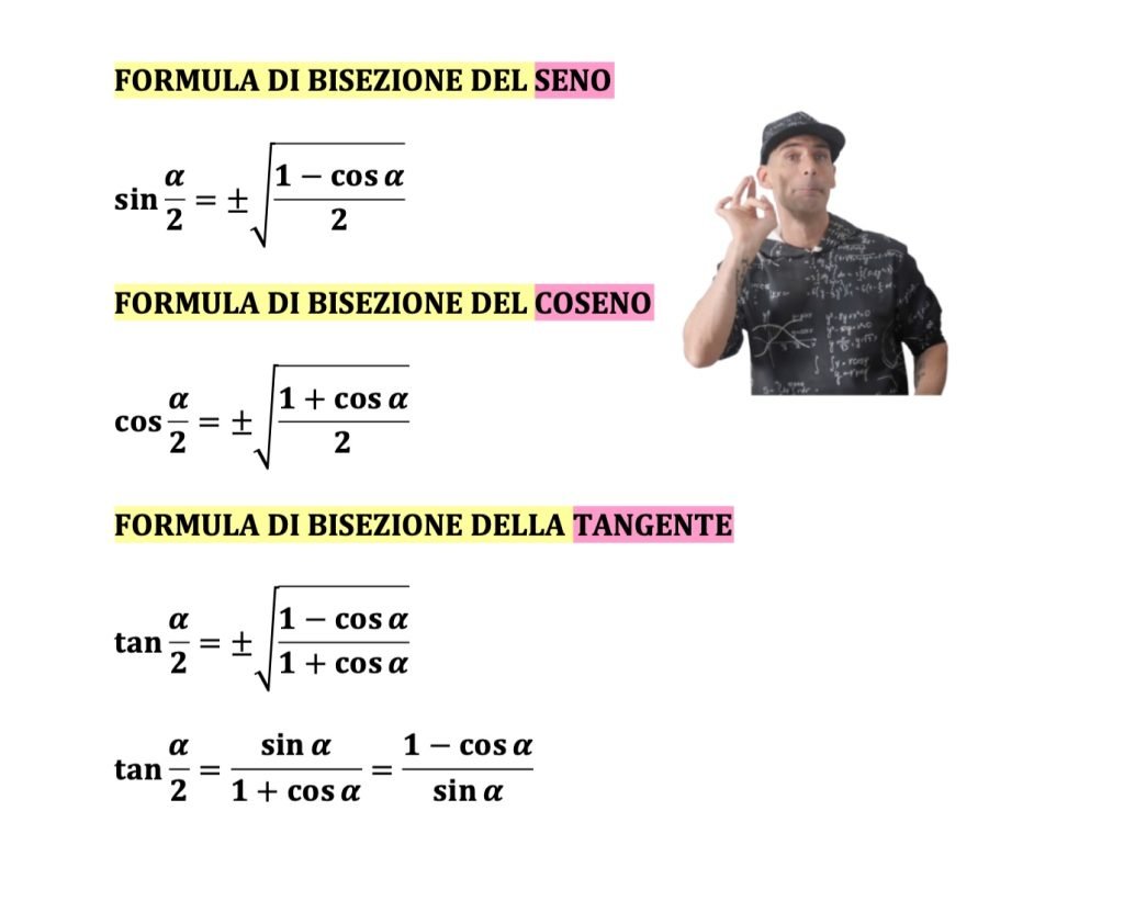 formule di bisezione, goniometria, seno, coseno e tangente