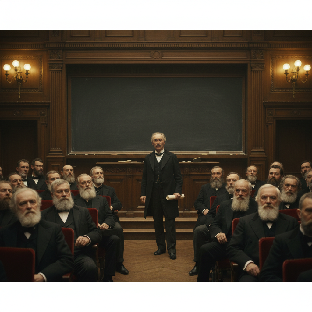  La Scena: Il Momento in cui Hilbert Sfidò il Futuro
L'Ambientazione: L'Anfiteatro della Sorbona, Parigi, 1900
L'aria è pesante, quasi soffocante. È l'apice dell'Esposizione Universale. L'anfiteatro della Sorbona è gremito. Le lampade a gas proiettano una luce gialla e calda sui pannelli di legno scuro e sui velluti rossi delle poltrone. Si sente un mormorio di compiacimento.
Le Persone (La Platea):
In prima fila siedono i titani della matematica europea: uomini anziani, solenni, con barbe importanti e redingote scure. Riconosciamo il profilo di Henri Poincaré, il genio francese regnante, che si sventola pigramente con il programma del congresso. L'atmosfera è quella di fine impero, la sensazione diffusa che la matematica sia ormai un edificio quasi completo, a cui mancano solo le ultime decorazioni.
Il Protagonista (Hilbert):
Sul palco, davanti a una lavagna d'ardesia immensa e vuota, c'è David Hilbert. Non è un anziano saggio; è un uomo di 38 anni, nel pieno delle sue forze. Ha un'energia nervosa, baffi prominenti e occhi penetranti che sembrano trafiggere il pubblico.
L'Azione (Il Tono che Cambia):
Hilbert ha appena terminato la parte celebrativa del suo discorso, lodando i trionfi del XIX secolo. La platea applaude educatamente.
Poi, Hilbert si ferma.
Il silenzio cala. Non consulta più i suoi appunti. La sua postura cambia: da accademico rispettoso, diventa un combattente. Si sporge in avanti sul leggio.
I professori in prima fila smettono di sventolarsi. Gli sguardi si alzano.
La voce di Hilbert, prima pacata, ora risuona tagliente e urgente:"Ma siamo sicuri delle nostre fondamenta?"
La domanda colpisce la sala come una frustata.
Hilbert si stacca dal leggio. Cammina verso la lavagna vuota, simbolo del secolo che sta iniziando.
"Abbiamo costruito un edificio magnifico," continua, la sua voce che ora domina il silenzio, "ma non abbiamo controllato la roccia sottostante! L'infinito di Cantor ci sta mostrando paradossi! La nostra logica è incompleta! Possiamo essere certi che l'aritmetica stessa sia priva di contraddizioni?"
Il compiacimento nell'aria svanisce, sostituito da una tensione elettrica. Hilbert si volta di scatto verso la platea e, con un gesto quasi teatrale, tira fuori un manoscritto dal taschino.
"La storia non è finita. Vi propongo i problemi che il nuovo secolo deve risolvere."
In quell'istante, Hilbert ha smesso di celebrare il passato e ha iniziato a dettare il futuro.